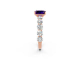 Rose gold Emerald Cut Amethyst Prong Setting with Side Stones on a Pave Band_2