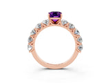Rose gold Emerald Cut Amethyst Prong Setting with Side Stones on a Pave Band_3