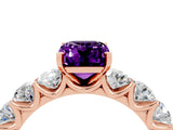 Rose gold Emerald Cut Amethyst Prong Setting with Side Stones on a Pave Band_4