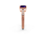 Rose gold Emerald Cut Amethyst Ring with Milgrain Pavé Band and Four-Prong Setting_14