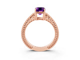 Rose gold Emerald Cut Amethyst Ring with Milgrain Pavé Band and Four-Prong Setting_15