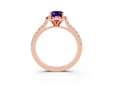 Rose gold Emerald Cut Amethyst Ring with Pavé Band and Floral Prong Setting_3