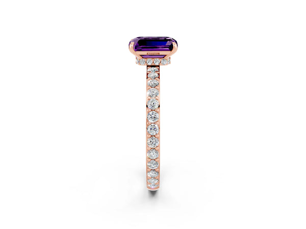 Rose gold Emerald Cut Amethyst Pavé Engagement Ring with Round  Accents and Prong Setting