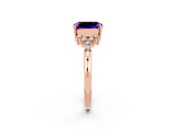 Rose gold Emerald Cut Amethyst Ring with Side Stones and Four-Prong Setting_38