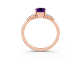 Rose gold Emerald Cut Amethyst Ring with Side Stones and Four-Prong Setting_39