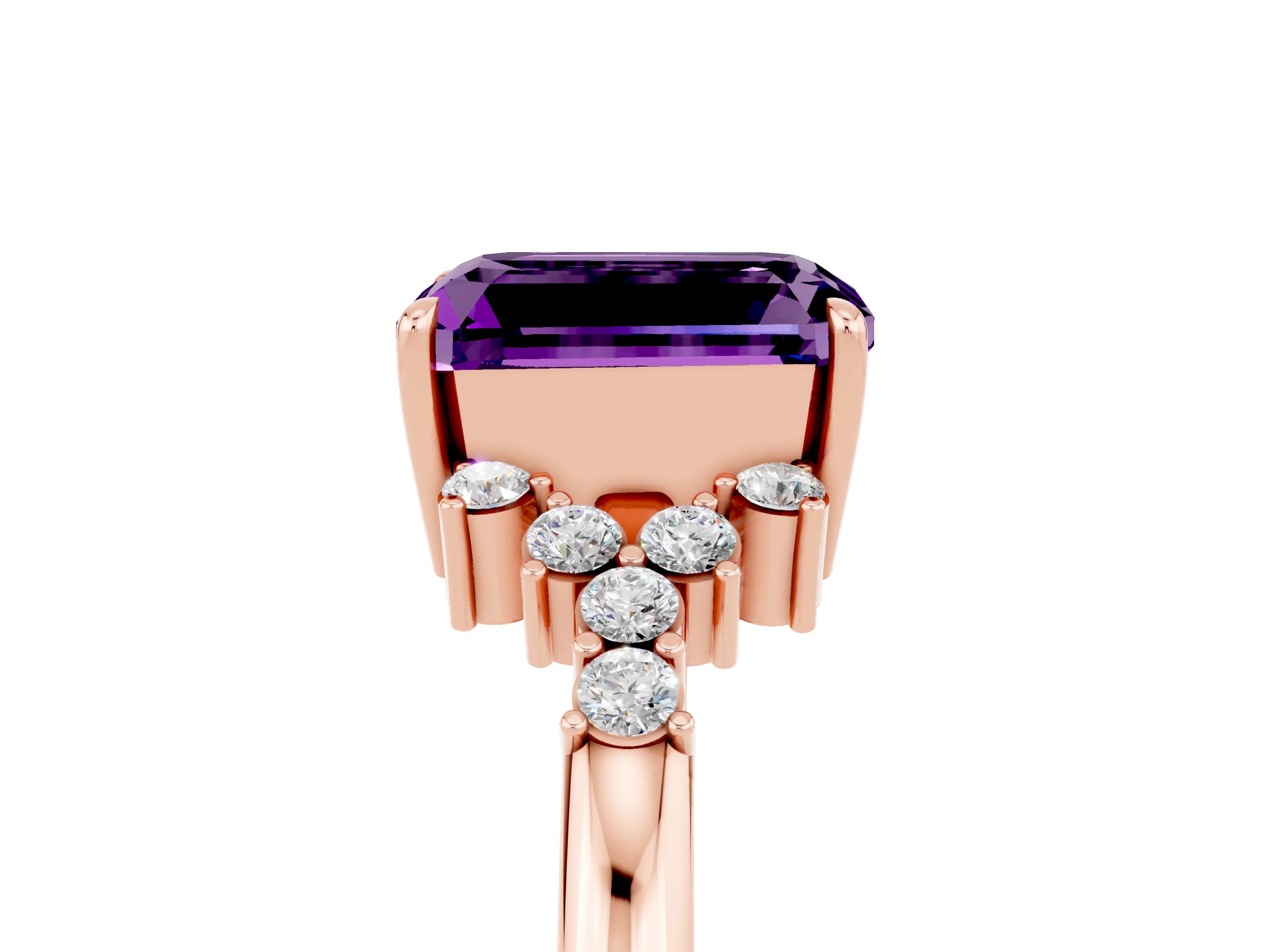Rose gold Emerald Cut Amethyst Ring with Side Stones and Four-Prong Setting_41