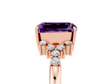 Rose gold Emerald Cut Amethyst Ring with Side Stones and Four-Prong Setting_41