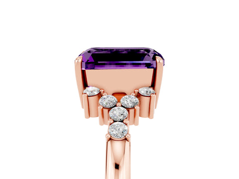 Rose gold Emerald Cut Amethyst Ring with Side Stones and Four-Prong Setting_41
