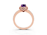 Rose gold Emerald Cut Amethyst Scalloped Halo Engagement Ring with Round Shared Prong Band_27