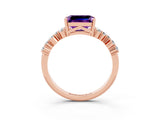 Rose gold Emerald Cut Amethyst Scattered Round Accent Ring with Prong Setting_15