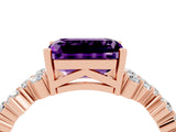 Rose gold Emerald Cut Amethyst Scattered Round Accent Ring with Prong Setting_16
