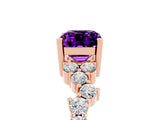Rose gold Emerald Cut Amethyst Scattered Round Accent Ring with Prong Setting_17