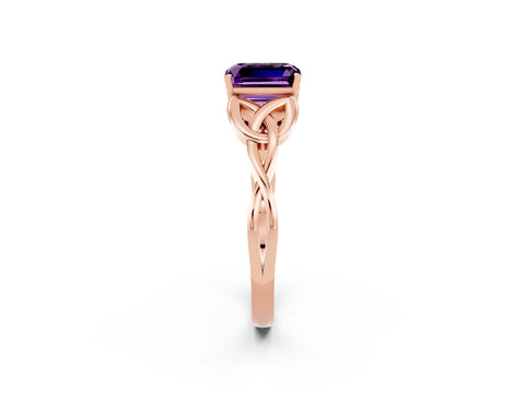 Rose gold Emerald Cut Amethyst Solitaire Celtic Knot Ring with Four-Prong Setting_14