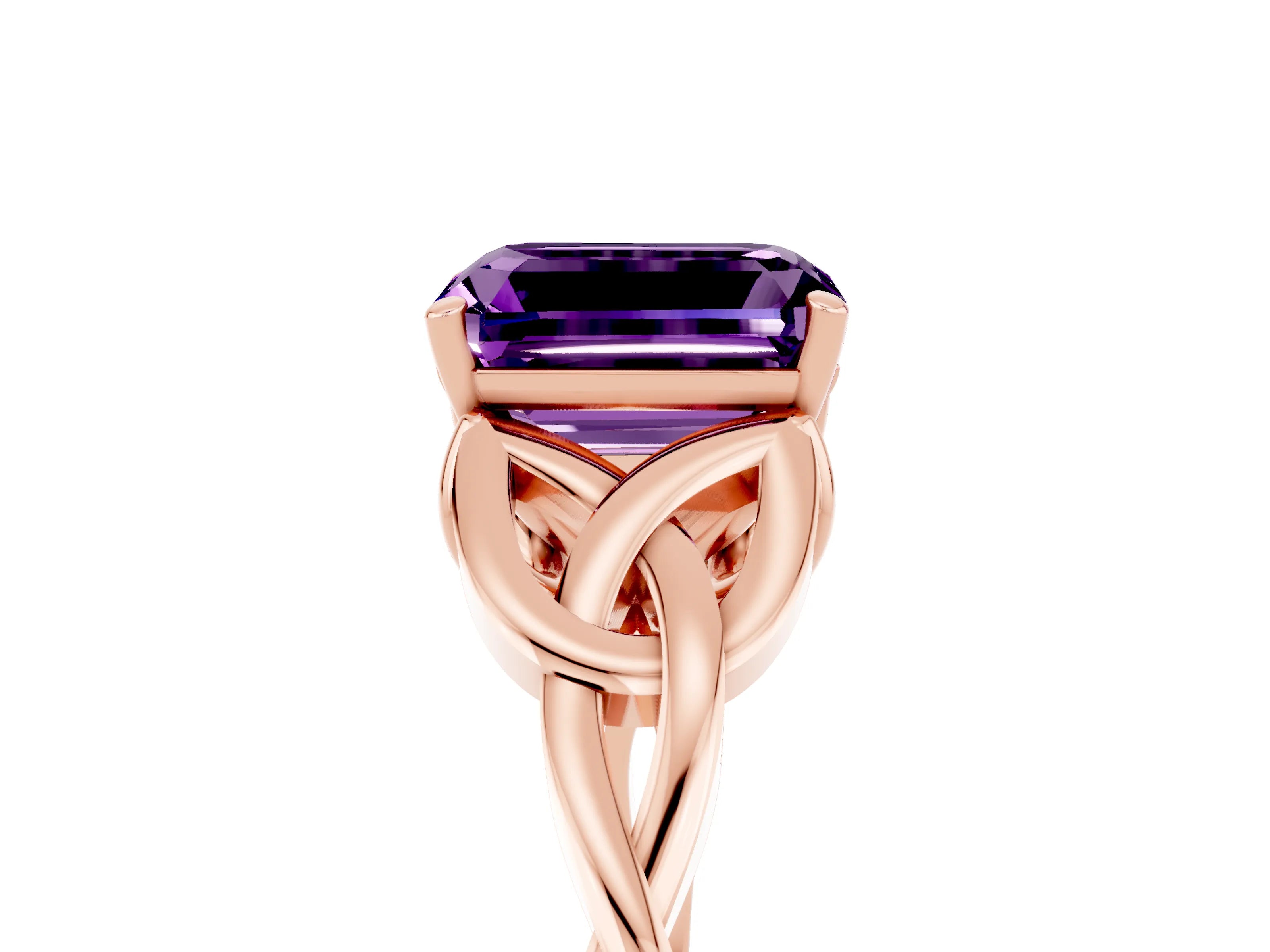 Rose gold Emerald Cut Amethyst Solitaire Celtic Knot Ring with Four-Prong Setting_17