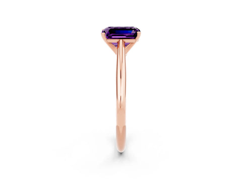 Rose gold Emerald Cut Amethyst Solitaire Engagement Ring with Cathedral Setting and Four-Prong Mount_14