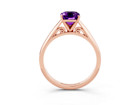 Rose gold Emerald Cut Amethyst Solitaire Engagement Ring with Cathedral Setting and Four-Prong Mount_15