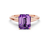 Rose gold Emerald Cut Amethyst Solitaire Engagement Ring with Cathedral Setting and Four-Prong Mount_24