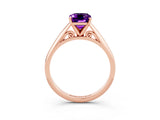 Rose gold Emerald Cut Amethyst Solitaire Engagement Ring with Cathedral Setting and Four-Prong Mount_27
