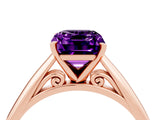 Rose gold Emerald Cut Amethyst Solitaire Engagement Ring with Cathedral Setting and Four-Prong Mount_28