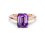Rose gold Emerald Cut Amethyst Solitaire Engagement Ring with Cathedral Setting and Four-Prong Mount_72