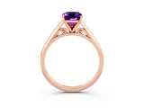Rose gold Emerald Cut Amethyst Solitaire Engagement Ring with Cathedral Setting and Four-Prong Mount_75