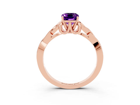 Rose gold Emerald Cut Amethyst Solitaire Engagement Ring with Celtic Knot Band and Four-Prong Setting_3