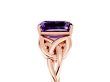 Rose gold Emerald Cut Amethyst Solitaire Engagement Ring with Celtic Knot Band and Four-Prong Setting_5