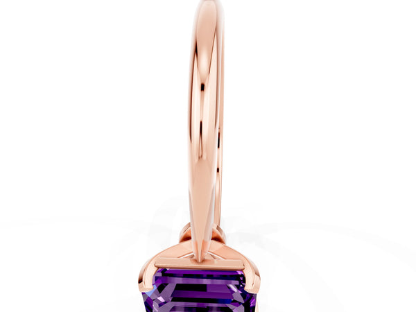 Rose gold Emerald Cut Amethyst Solitaire Engagement Ring with Classic Band and Four-Prong Setting