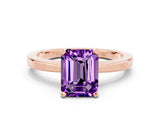 Rose gold Emerald Cut Amethyst Solitaire Engagement Ring with Classic Band and Four-Prong Setting_24