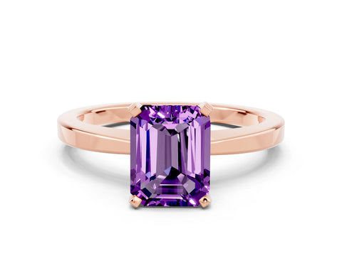 Rose gold Emerald Cut Amethyst Solitaire Engagement Ring with Classic Band and Four-Prong Setting_24