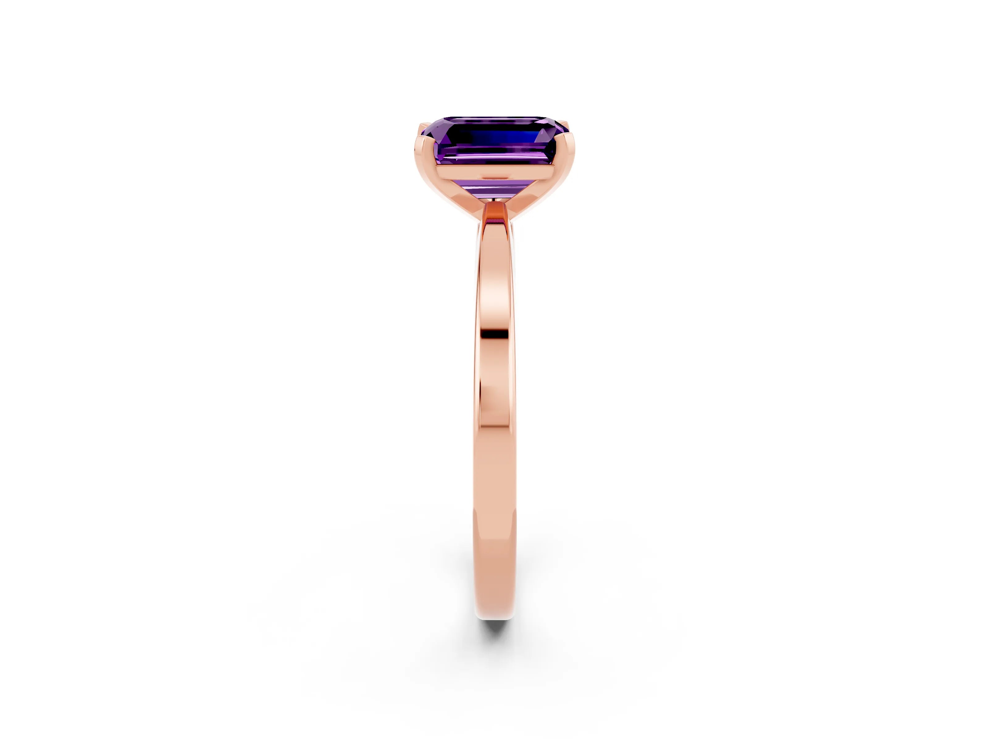 Rose gold Emerald Cut Amethyst Solitaire Engagement Ring with Classic Band and Four-Prong Setting_26