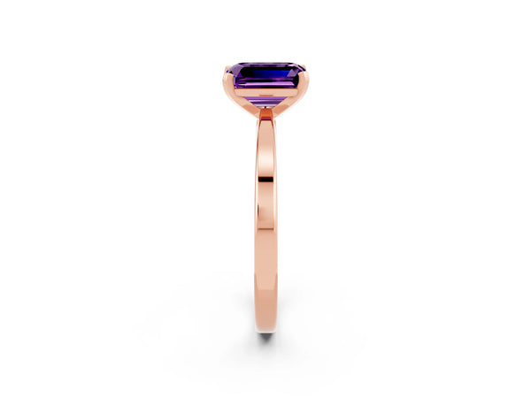 Rose gold Emerald Cut Amethyst Solitaire Engagement Ring with Classic Band and Four-Prong Setting