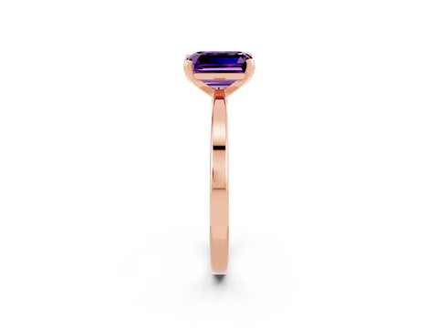 Rose gold Emerald Cut Amethyst Solitaire Engagement Ring with Classic Band and Four-Prong Setting_26