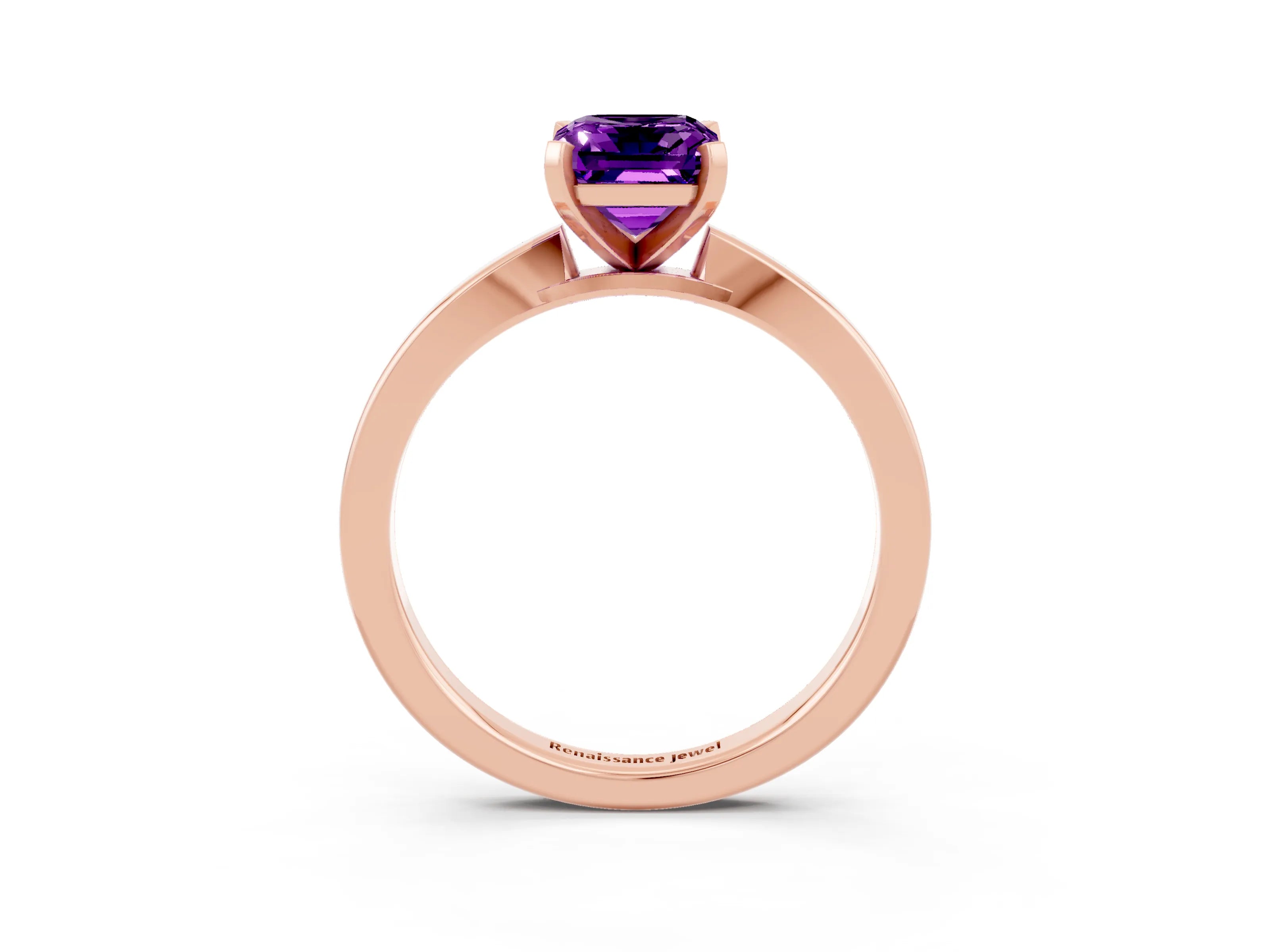 Rose gold Emerald Cut Amethyst Solitaire Engagement Ring with Classic Band and Four-Prong Setting_27