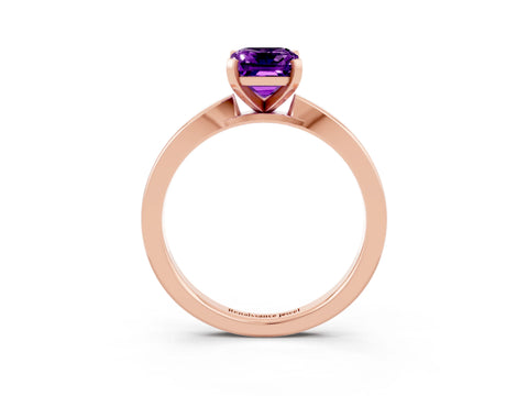 Rose gold Emerald Cut Amethyst Solitaire Engagement Ring with Classic Band and Four-Prong Setting_27