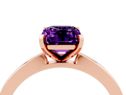 Rose gold Emerald Cut Amethyst Solitaire Engagement Ring with Classic Band and Four-Prong Setting_28