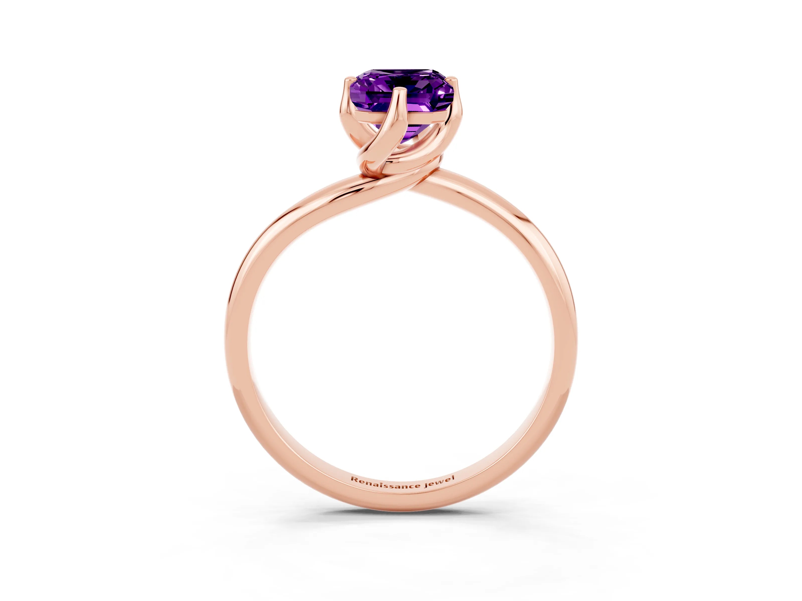Rose gold Emerald Cut Amethyst Solitaire Engagement Ring with Four-Prong Setting and Classic Band_15