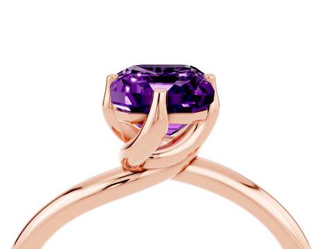 Rose gold Emerald Cut Amethyst Solitaire Engagement Ring with Four-Prong Setting and Classic Band_16