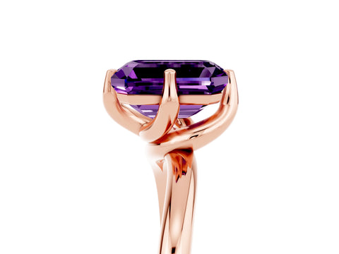 Rose gold Emerald Cut Amethyst Solitaire Engagement Ring with Four-Prong Setting and Classic Band_17