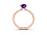 Rose gold Emerald Cut Amethyst Solitaire Engagement Ring with Pavé Band and Four-Prong Setting_3