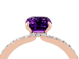 Rose gold Emerald Cut Amethyst Solitaire Engagement Ring with Pavé Band and Four-Prong Setting_4