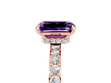 Rose gold Emerald Cut Amethyst Solitaire Engagement Ring with Pavé Band and Four-Prong Setting_5