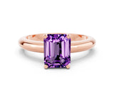 Rose gold Emerald Cut Amethyst Solitaire Engagement Ring with Round Band and Four-Prong Setting