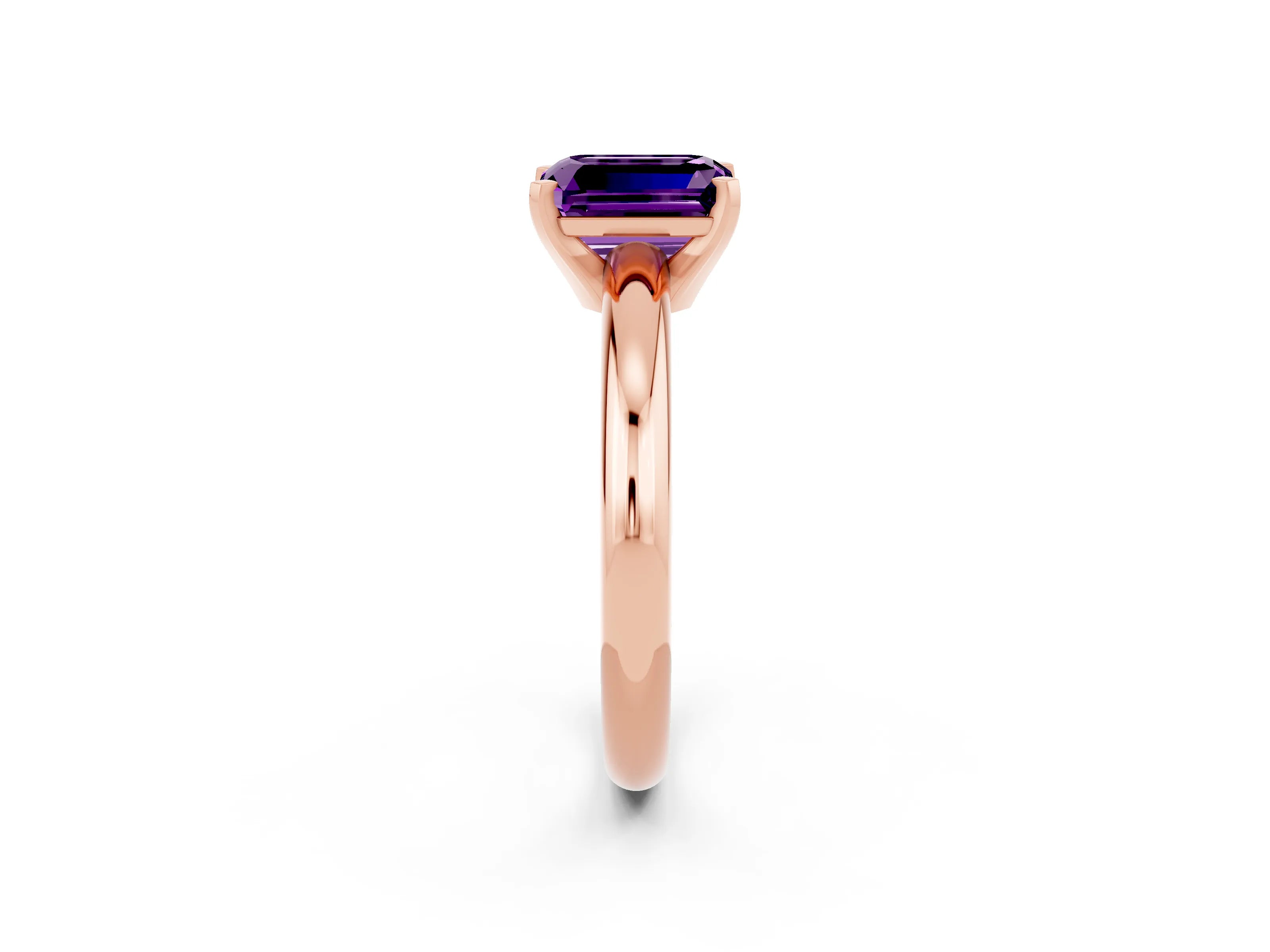 Rose gold Emerald Cut Amethyst Solitaire Engagement Ring with Round Band and Four-Prong Setting_2