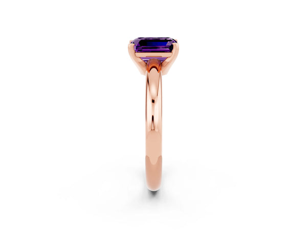 Rose gold Emerald Cut Amethyst Solitaire Engagement Ring with Round Band and Four-Prong Setting