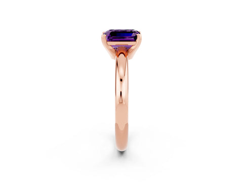Rose gold Emerald Cut Amethyst Solitaire Engagement Ring with Round Band and Four-Prong Setting_2