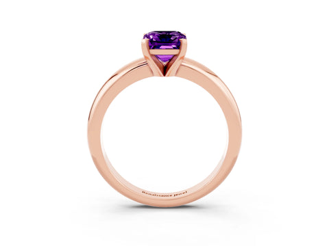 Rose gold Emerald Cut Amethyst Solitaire Engagement Ring with Round Band and Four-Prong Setting_3
