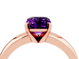 Rose gold Emerald Cut Amethyst Solitaire Engagement Ring with Round Band and Four-Prong Setting_4