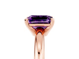 Rose gold Emerald Cut Amethyst Solitaire Engagement Ring with Round Band and Four-Prong Setting_5