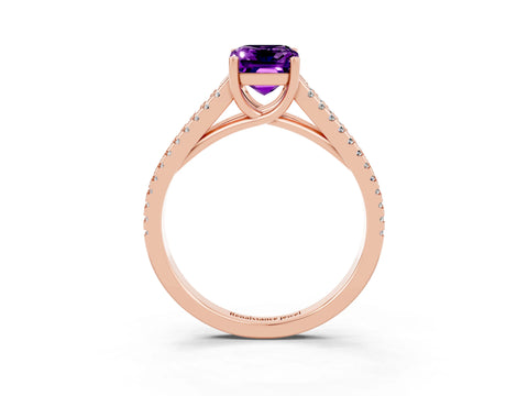 Rose gold Emerald Cut Amethyst Solitaire Engagement Ring with Split Shank Pavé Band_3